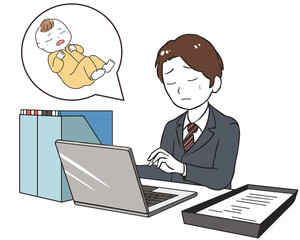 オフィスで勤務　子供が気になる　男性