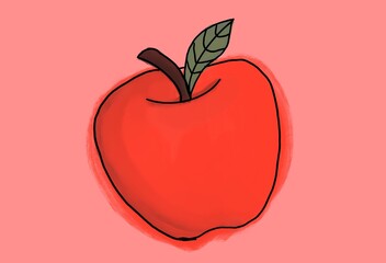 red apple with leaf