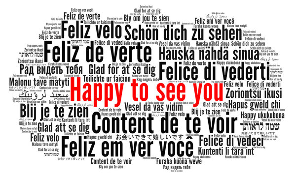 Happy to see you in different languages word cloud