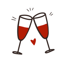 Champagne glasses. vector illustration in doodle style. Design for Valentine's Day, New Year, Birthday, Holidays