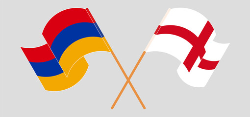 Crossed and waving flags of Armenia and England