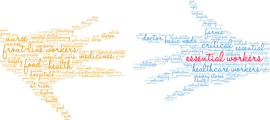 Essential Workers Word Cloud on a white background. 
