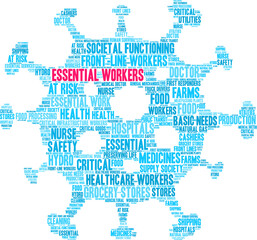 Obraz premium Essential Workers Word Cloud on a white background. 