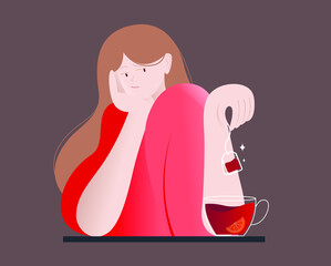 Cute vector illustration of a girl drinking tea in the cold season.
Design of a girl in a warm sweater enjoying a hot drink with a lemon wedge.