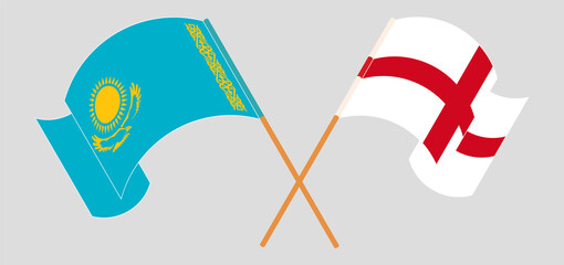 Crossed and waving flags of Kazakhstan and England