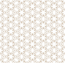 Abstract vector geometric seamless pattern. Golden lines texture, elegant floral lattice, mesh, grid, diamonds, flowers. Oriental style background. Luxury gold ornament. Elegant modern repeat design