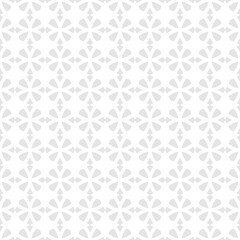 Subtle vector geometric seamless pattern. Elegant ornament texture with small flower silhouettes. Abstract ornamental floral background in light gray and white color. Repeat design for decor, print