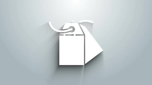 White Blank label template price tag icon isolated on grey background. Empty shopping discount sticker. Template discount banner. 4K Video motion graphic animation