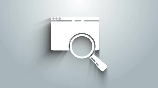 White Search in a browser window icon isolated on grey background. 4K Video motion graphic animation