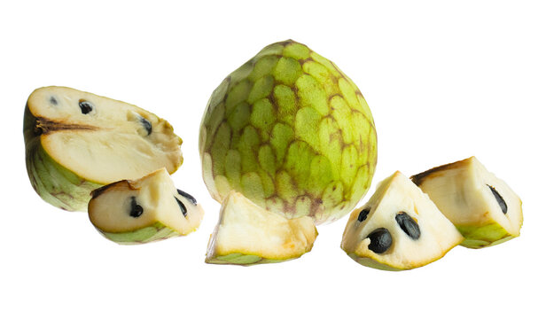 Chopped cherimoya isolated on white background