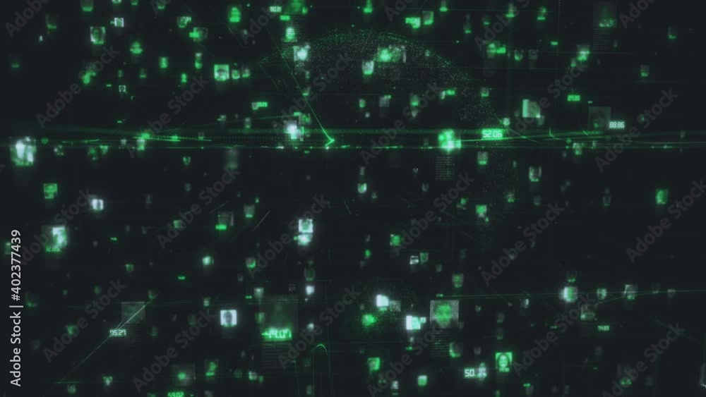 Poster people portraits in dark cyberspace in social network concept as big data stream of pictures connect