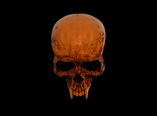 Human skull with an open lower jaw on a Black isolated background. The concept of death, immortality, eternal life, horror. Acult symbol. Spooky Halloween symbol. 3D render