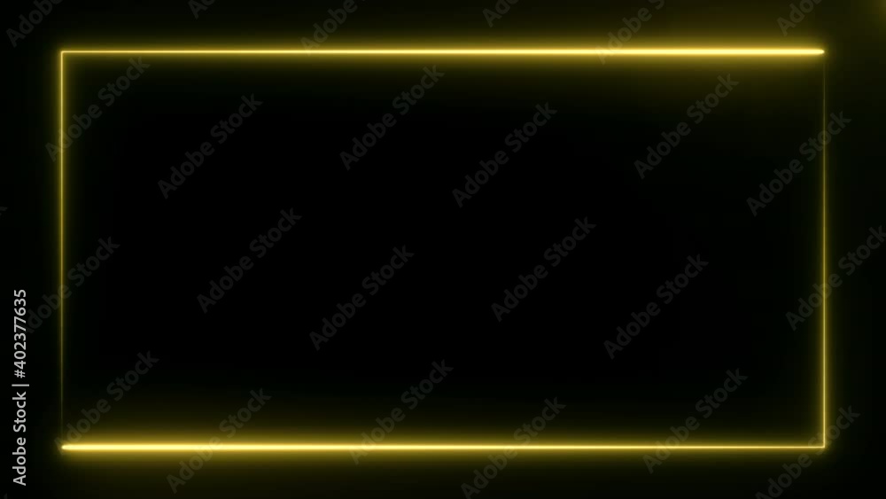 Aufkleber yellow neon frame at the screen border formed by two moving lines on black background. abstract back
