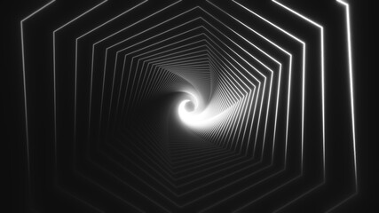 Abstract geometrical glowing tunnel video for VJ edm music animation. Flight sci-fi tunnel seamless loop. VJ motion graphics for music video for club concert, Time warp portal lightspeed hyperspace