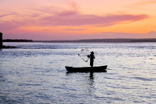 Man Fishing With A Net In A Pipe, Tibau Do Sul