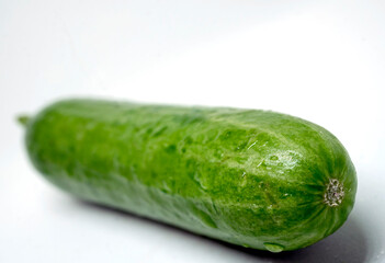Macro of Single, Ripe, Green, Cucumber on White