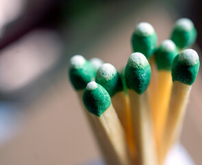Macro of Green, Wooden Matches