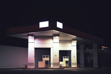 View of modern gas station at night outdoors