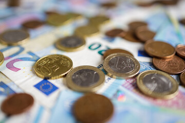 Euro money, banknotes and coins background, currency of European Union (EUR)