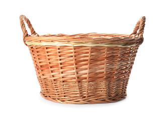 Wicker basket with handles isolated on white
