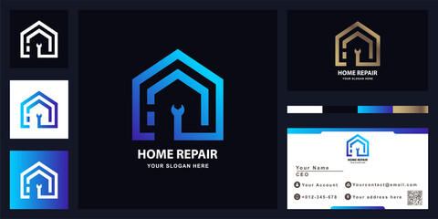 Home repair or home service logo template with business card design
