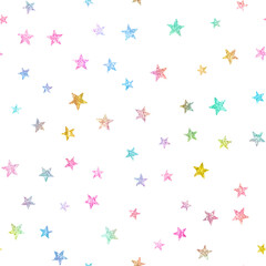 big rainbow glitter stars seamless pattern fun celestial galaxy sky white background
