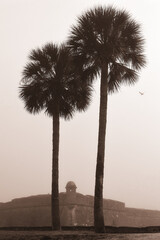Sepia Fortress On A Foggy Morning In Saint Augustine Florida View IV.