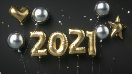 2021 new year text balloons 3d
