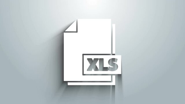 White XLS file document. Download xls button icon isolated on grey background. Excel file symbol. 4K Video motion graphic animation
