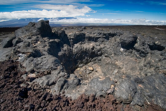 Collapsed lava tube on the Mauna Loa Observatory Road. Big Island Hawaii 