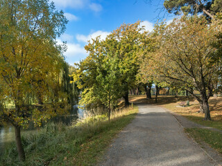 Avon River along a Tree Lined Path in Hagley Park, Christchurch, New Zealand