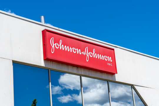 Markham, Ontario, Canada - June 14, 2019: Sign of Johnson & Johnson Inc. Canada in Markham. Johnson & Johnson Inc. is an American medical devices, pharmaceutical and packaged goods company.