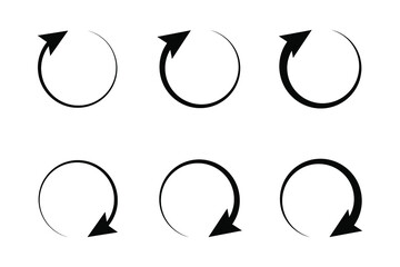 circle icon on top of a blank background. Set of arrows. Refresh, reload, recycle, cycle rotation sign. Round Black Arrow for infographics, web designs. Eps 10
