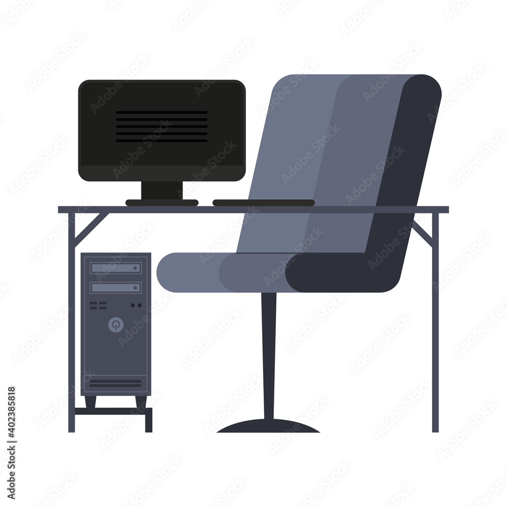 Aufkleber office desk with computer and chair vector design