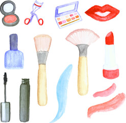 make up tool watercolor hand painting