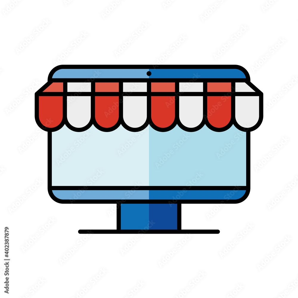 Poster digital marketing and computer with tent vector design