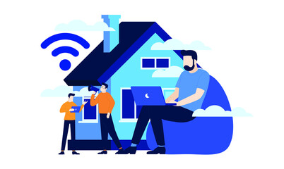 smart home mini people flat illustration