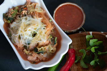 Sukiyaki vermicelli on black background