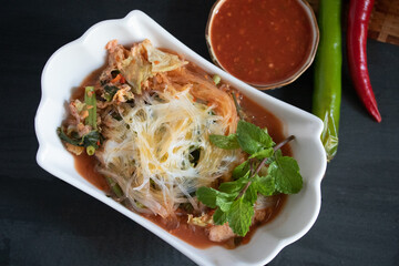 Sukiyaki vermicelli on black background