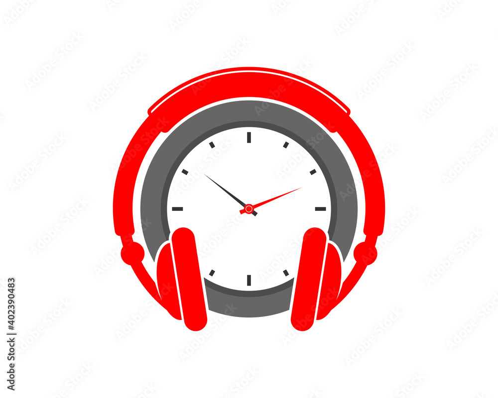 Wall mural clock time with headphone logo