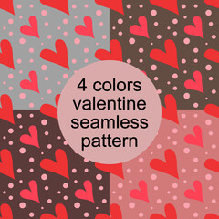 pattern with hearts and flowers; 4 colors valentine seamless pattern vector.