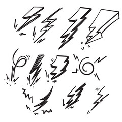 handdrawn doodle thunder lightning icon illustration in doodle