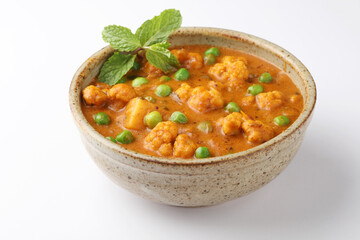 gobi mutter curry, cauliflower mutter curry, gobi masala with green peas vegetarian  indian food, lunch ,dinner
