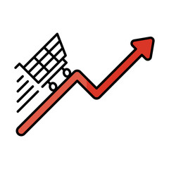 Digital marketing and cart on increase arrow vector design