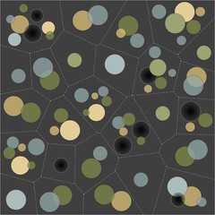 Those lost - Abstract composition of socially distanced singles, couples and nuclear families of circles, with those lost to COVID-19 represented by gradient black circles