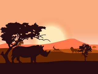 Fototapeta na wymiar Animals enjoy life in savanna