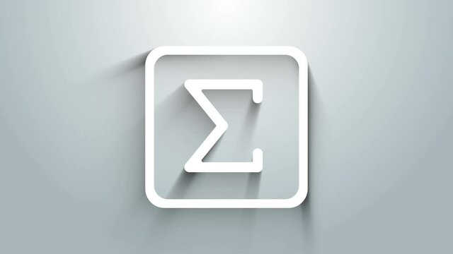 White Sigma symbol icon isolated on grey background. 4K Video motion graphic animation