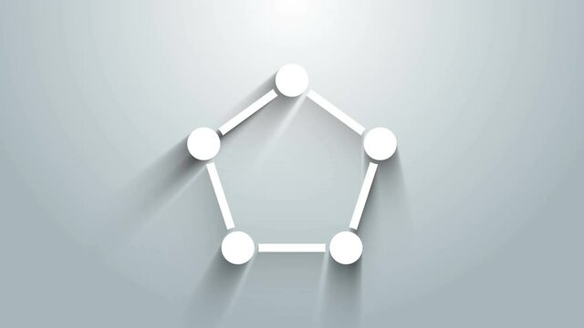 White Geometric figure Pentagonal prism icon isolated on grey background. Abstract shape. Geometric ornament. 4K Video motion graphic animation