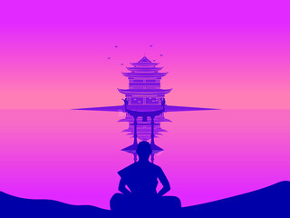 master watching his disciples in a lake 