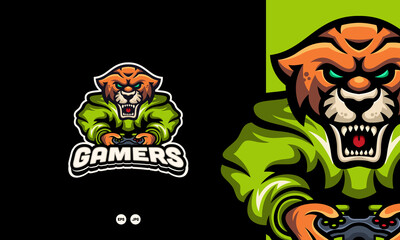 Fototapeta na wymiar Tiger Gamer Modern Awesome Mascot and Sport Logo Template